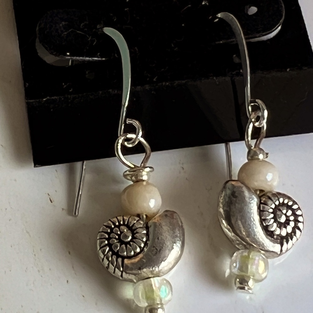 Mother of Pearl Snail Silver Plated French Wires. Simply fun!